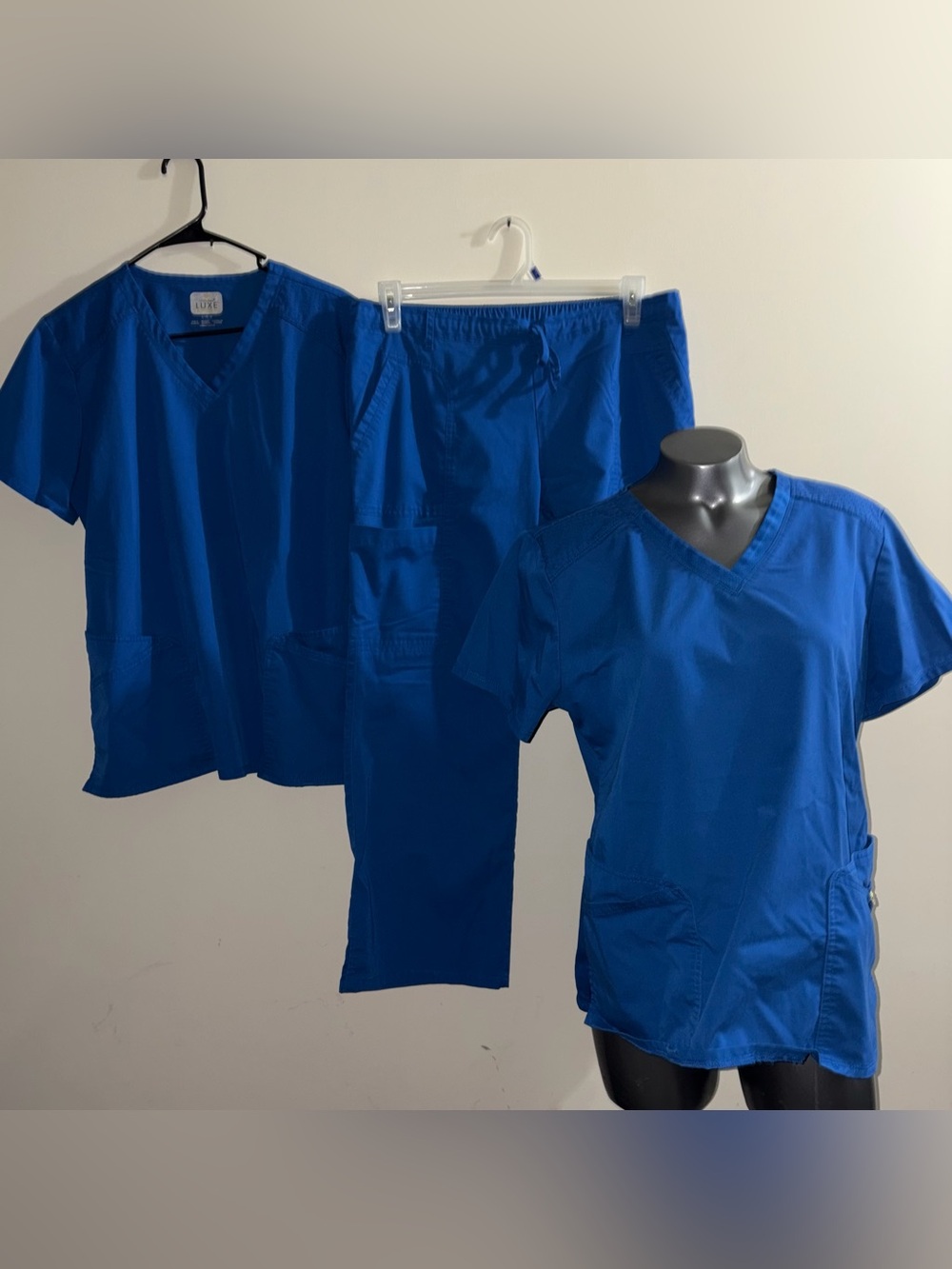 3 Piece Lux Royal Blue Medical Scrub Set Med. Top / Large Top /   L-Petite Pants